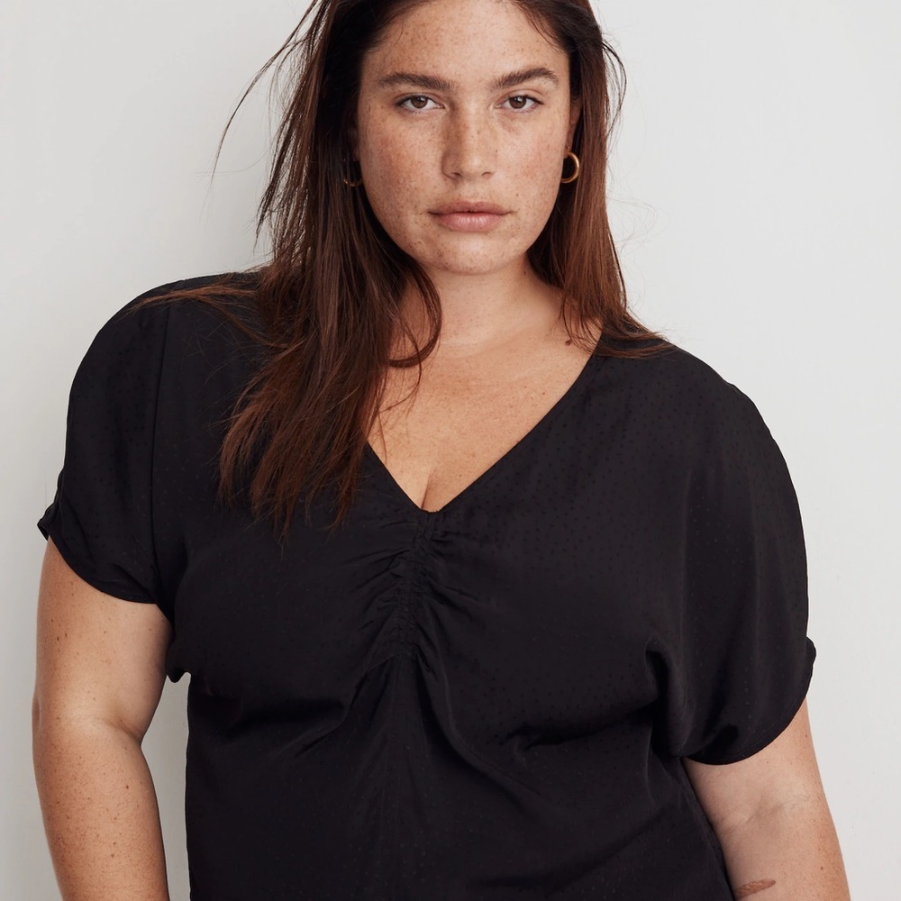 Madewell Black Ruched Cuffed Sleeve Blouse